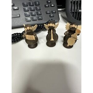 3 VINTAGE 1 inch E Schmocker Miniature Wooden Angel Band Figurines Christmas‎